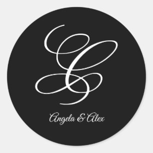 Sticker Rond Calligraphie de mariage Lettre C majuscule enjoliv