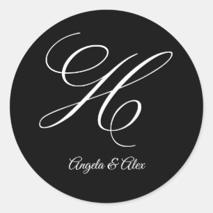 Sticker Rond Calligraphie de mariage lettre fantaisie H monogra