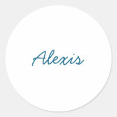 Sticker Rond Calligraphie de nom Script Plain Simple Blanc Bleu (Devant)