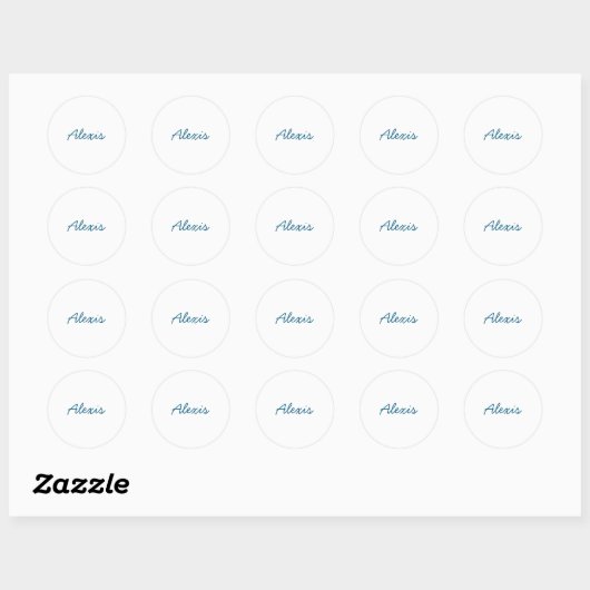 Sticker Rond Calligraphie de nom Script Plain Simple Blanc Bleu (Feuille)