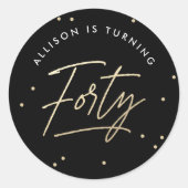 Sticker Rond Calligraphie d'or noir moderne 40e anniversaire (Devant)