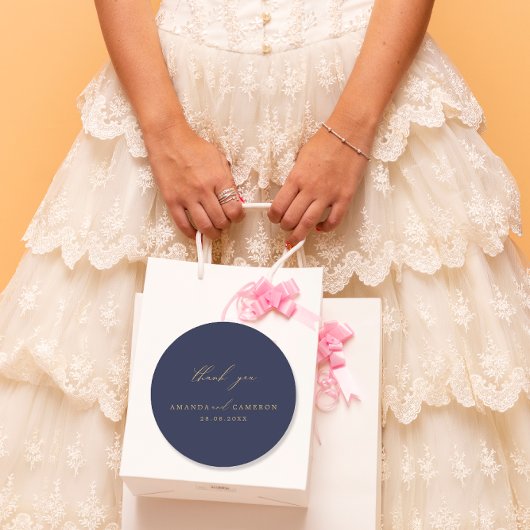 Sticker Rond Calligraphie d'or romantique Marine Mariage bleu