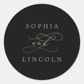 Sticker Rond Calligraphie dorée romantique Enveloppe noire Phoq (Devant)