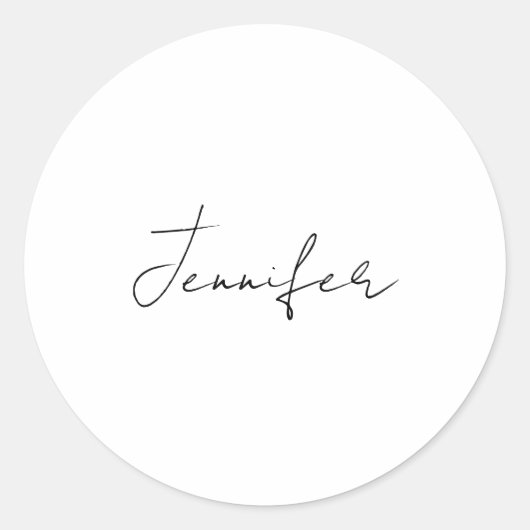 Sticker Rond Calligraphie Elégant Noir Blanc Plaine Nom simple (Devant)