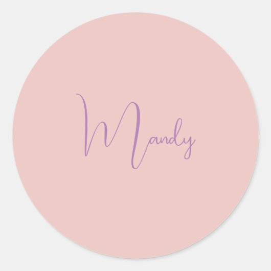 Sticker Rond Calligraphie Élégant Rose Or Plaine Nom simple (Devant)