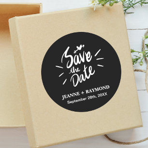 Sticker Rond Calligraphie Élégante Faire-Part de Mariage Date à