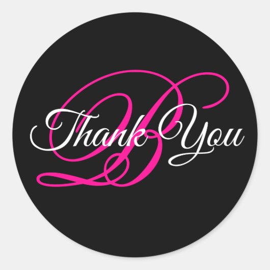 Sticker Rond Calligraphie Élégante Monogramme Rose Chaud Merci (Devant)