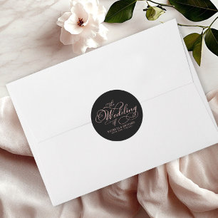 Sticker Rond Calligraphie Élégante Rose Or Noir Mariage