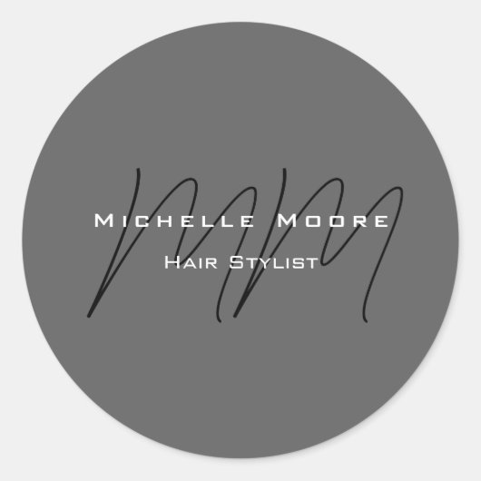 Sticker Rond Calligraphie gris-noir monogramme (Devant)