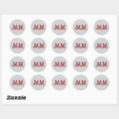 Sticker Rond Calligraphie gris-rouge monogramme (Feuille)
