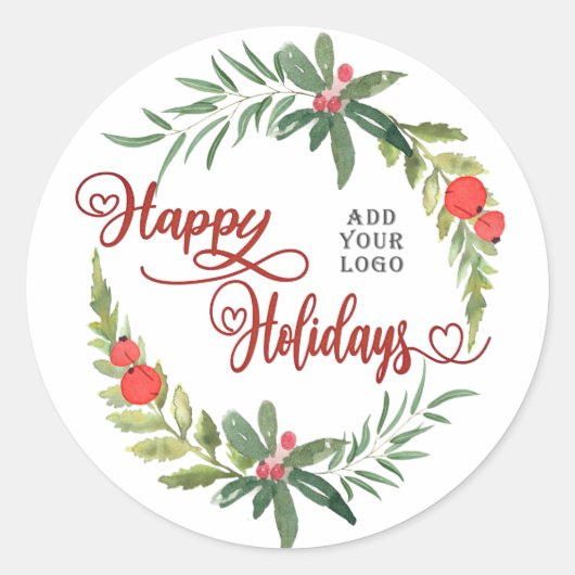 Sticker Rond Calligraphie Happy Holidays logo de la couronne bo (Devant)