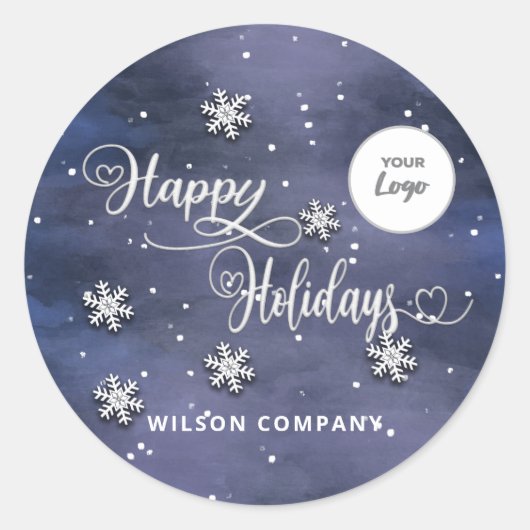 Sticker Rond Calligraphie Happy Holidays logo de l'entreprise H (Devant)