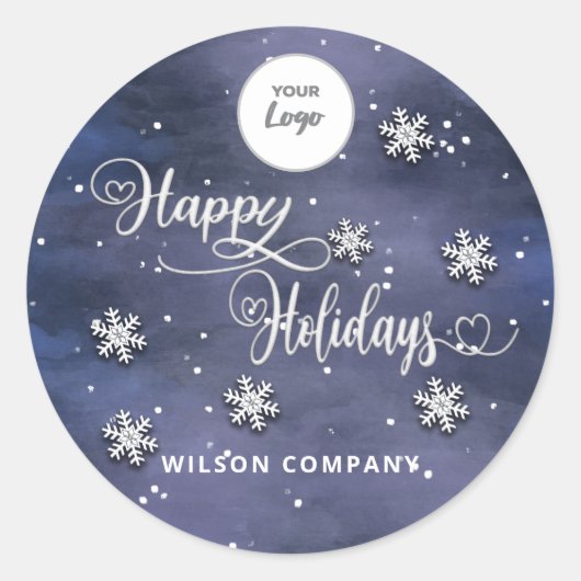 Sticker Rond Calligraphie Happy Holidays logo de l'entreprise H (Devant)