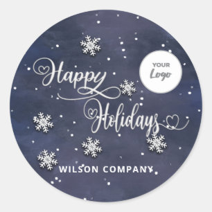 Sticker Rond Calligraphie Happy Holidays logo d'entreprise Holi
