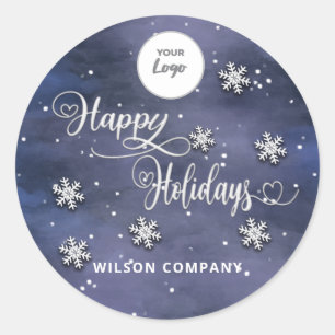 Sticker Rond Calligraphie Happy Holidays logo d'entreprise Holi