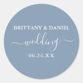 Sticker Rond Calligraphie Mariage bleu Dusty (Devant)