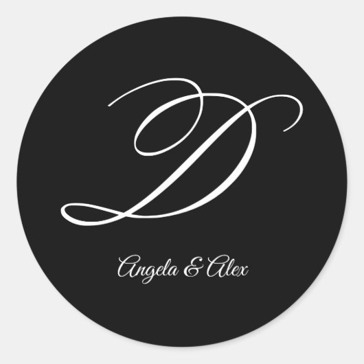 Sticker Rond Calligraphie mariage Lettre fantaisie D Monogramme (Devant)