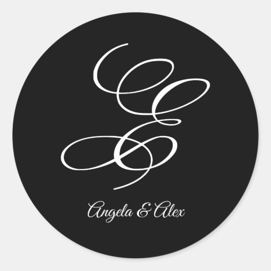 Sticker Rond Calligraphie mariage Lettre fantaisie E Monogramme (Devant)