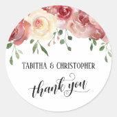 Sticker Rond Calligraphie Merci, Bourgogne, Rose Blush (Devant)