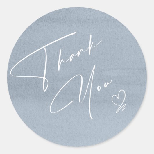 Sticker Rond Calligraphie Merci Coeur Dusty Blue ID771 (Devant)