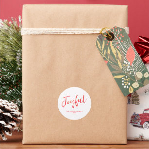 Sticker Rond Calligraphie minimaliste de Noël blanc rouge joyeu
