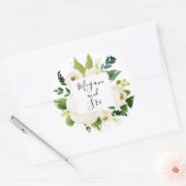 Sticker Rond Calligraphie moderne de verdure florale blanche (Enveloppe)