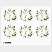 Sticker Rond Calligraphie moderne de verdure florale blanche (Feuille)