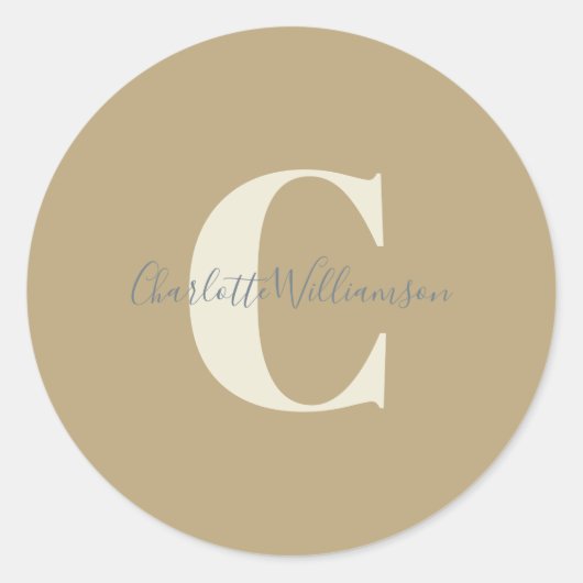 Sticker Rond Calligraphie Moderne Élégante Monogramme Nom Or (Devant)