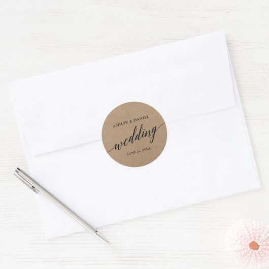 Sticker Rond Calligraphie moderne Kraft Mariage Enveloppe Sceau (Enveloppe)