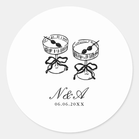 Sticker Rond Calligraphie moderne Mariage noir blanc (Devant)