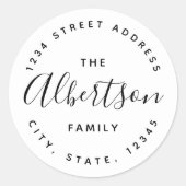 Sticker Rond Calligraphie moderne Nom de famille Adresse de ret (Devant)