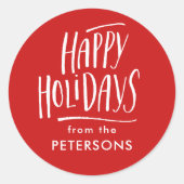 Sticker Rond Calligraphie moderne Red Happy Holidays (Devant)
