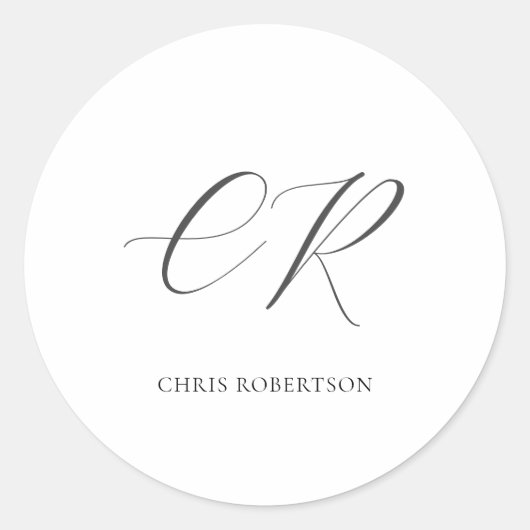 Sticker Rond Calligraphie Monogramme Nom Black White Cadeau per (Devant)