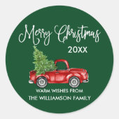 Sticker Rond Calligraphie Noël Camion Rouge Vert Cadeau (Devant)