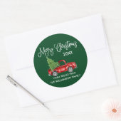 Sticker Rond Calligraphie Noël Camion Rouge Vert Cadeau (Enveloppe)