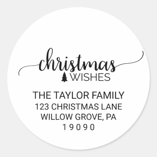 Sticker Rond Calligraphie noire simple Adresse de retour de Noë (Devant)