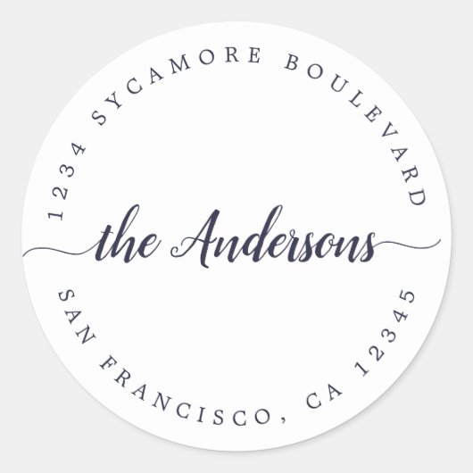 Sticker Rond Calligraphie Nom de famille Adresse de retour (Devant)