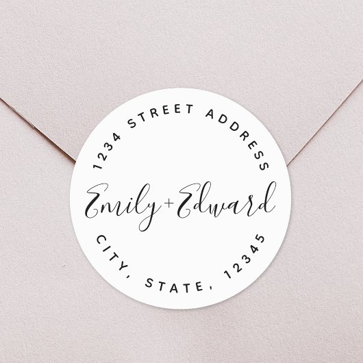 Sticker Rond Calligraphie Noms de couple Adresse du Mariage cir