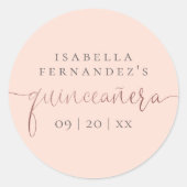 Sticker Rond Calligraphie or rose et Rose Quinceañera (Devant)