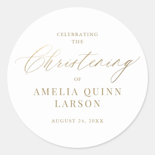 Sticker Rond Calligraphie Or Simple Elegant Script Christening (Devant)
