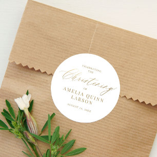 Sticker Rond Calligraphie Or Simple Elegant Script Christening