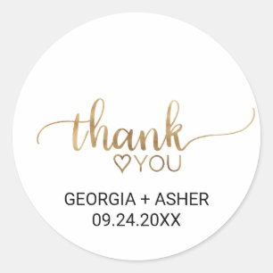Sticker Rond Calligraphie Or Simple Merci Mariage Faveur