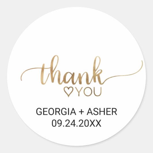 Sticker Rond Calligraphie Or Simple Merci Mariage Faveur (Devant)