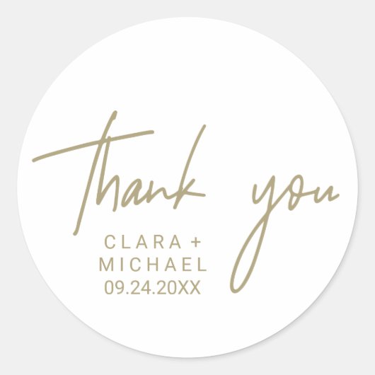 Sticker Rond Calligraphie Or Whimsical Merci Mariage Faveur (Devant)