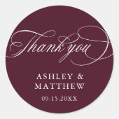 Sticker Rond Calligraphie romantique Bourgogne Mariage Merci (Devant)
