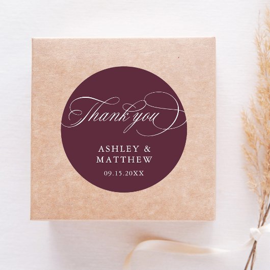 Sticker Rond Calligraphie romantique Bourgogne Mariage Merci