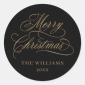 Sticker Rond Calligraphie romantique Joyeux Noël Noir & Or (Devant)