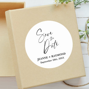 Sticker Rond Calligraphie Romantique Mariage Date à Sauvegarder