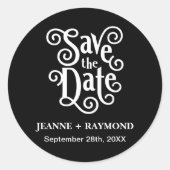 Sticker Rond Calligraphie romantique Noir Enregistrer la date M (Devant)