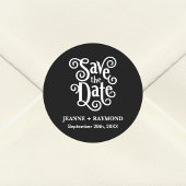 Sticker Rond Calligraphie romantique Noir Enregistrer la date M